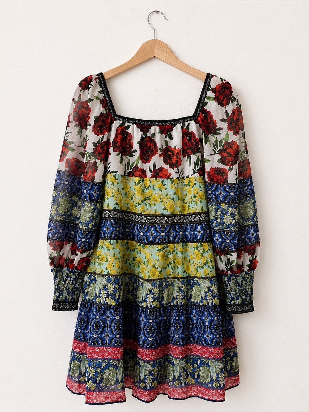 Alice + Olivia Rowen Patchwork in French Quarters Floral Tunic Dress Size Large - Picture 6 of 9